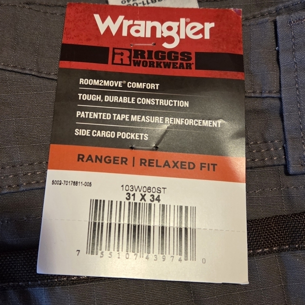Wrangler RIGGS Workwear Ripstop Ranger Cargo Slate Gray Pants New! 31x34 - Picture 8 of 8